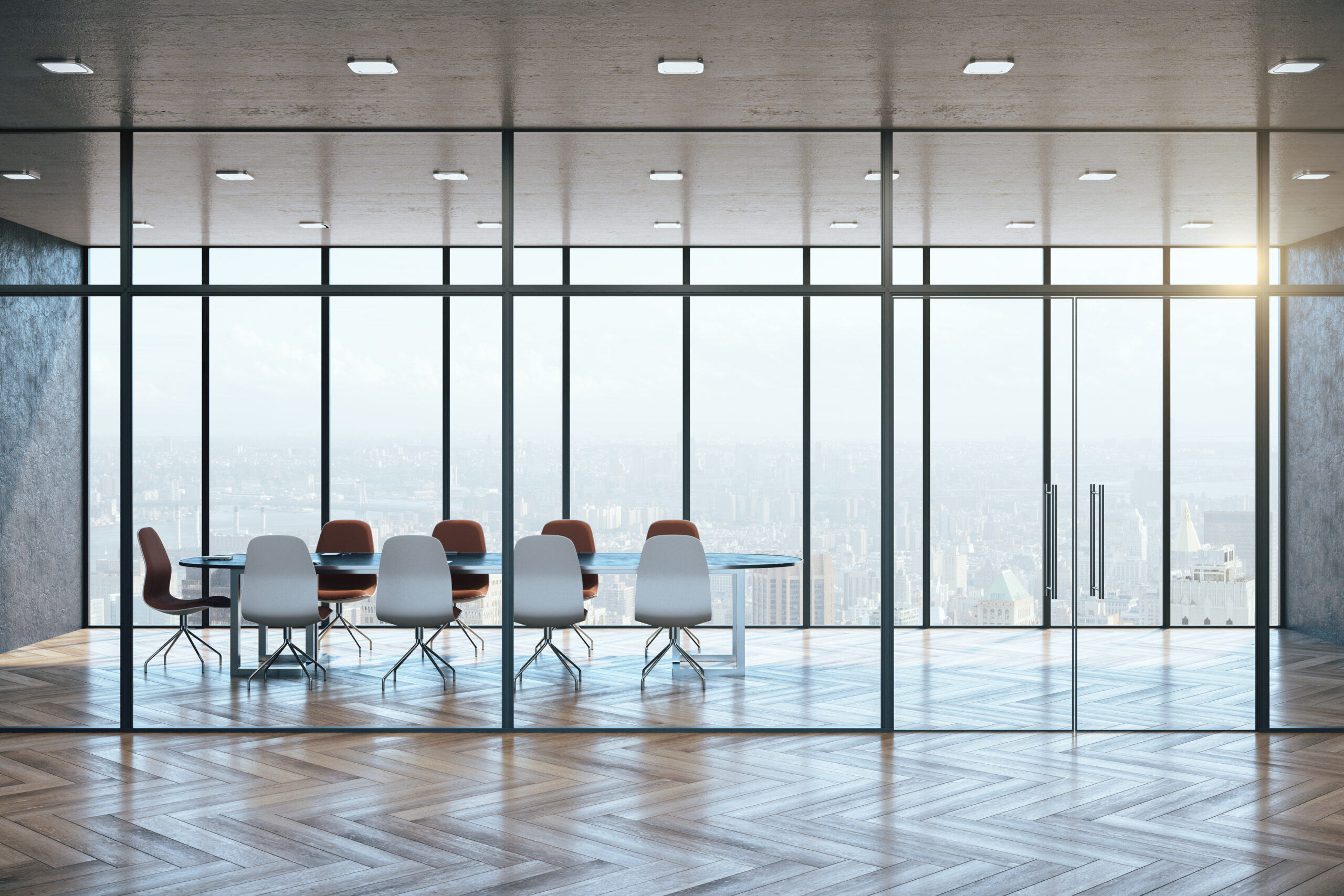 modern meeting room interior with city view